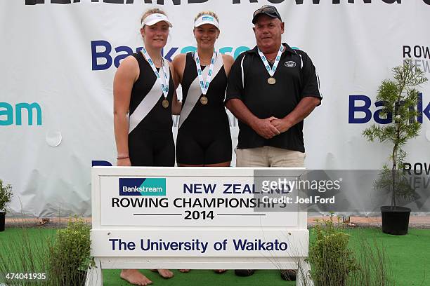 Ashlea Quirk and Hannah Bailey of Hawkes Bay Rowing Club winners of the women's U19 double sculls during the Bankstream New Zealand Rowing...