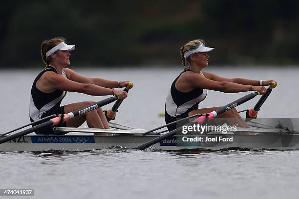 Ashlea Quirk and Hannah Bailey of Hawkes Bay Rowing Club winners of the women's U19 double sculls during the Bankstream New Zealand Rowing...