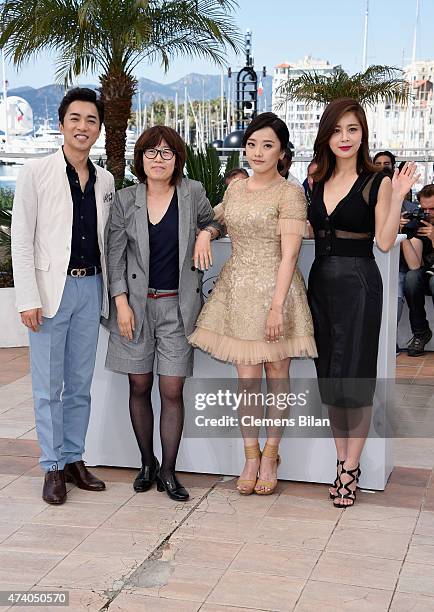 Actor Kim Young-Min, director Shin Su-Won, singer Kwon So-Hyun and actress Seo Young-Hee attend the "Madonna" Photocall during the 68th annual Cannes...