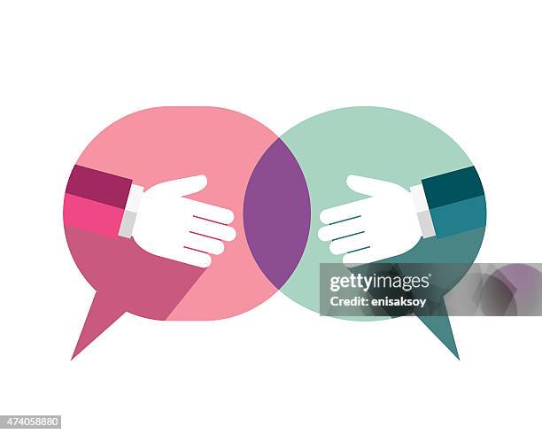 stockillustraties, clipart, cartoons en iconen met businessman handshake background with speech bubble - goede manieren