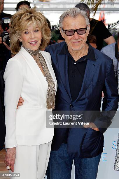 Jane Fonda and Harvey Keitel attend the "Youth" photocall during the 68th annual Cannes Film Festival on May 20, 2015 in Cannes, France.