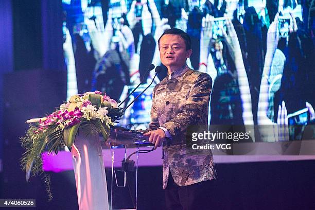 The founder and Executive Chairman Jack Ma of Alibaba Group speaks during the Global Women Entrepreneurs Conference on May 20, 2015 in Hangzhou,...