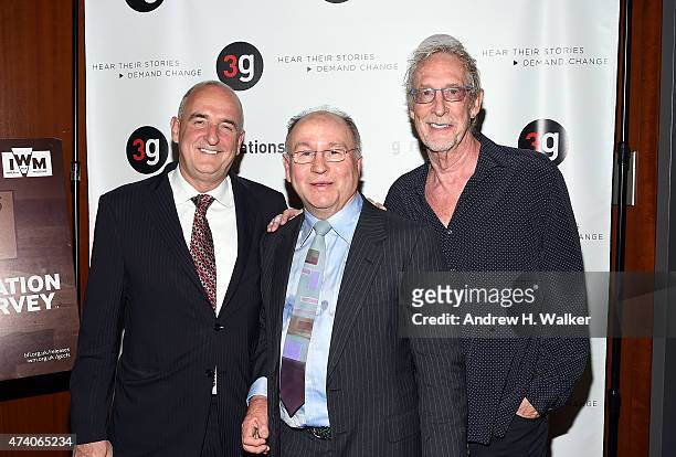 Roger Cohen, David Bernstein and Bill Miller attend the "German Concentration Camps Factual Survey" New York City premiere on May 19, 2015 in New...