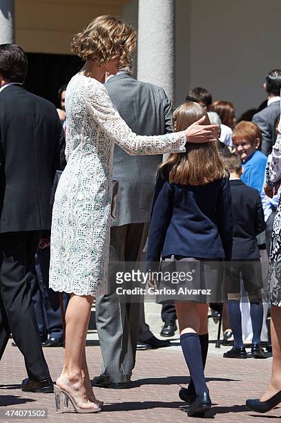 Queen Letizia of Spain and Princess Leonor of Spain leave the Asuncion de Nuestra Senora Church after the First Communion of Princess Leonor of Spain...