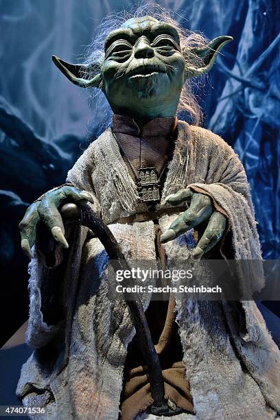 The original puppet operated by Frank Oz as Yoda attends the 'Star Wars Identities' Exhibtion Press Preview & VIP Opening at Odysseum on May 20, 2015...