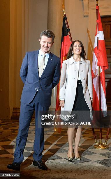 Danish Crown Prince Frederik and Crown Princess Mary arrive at the Residenz in Munich, southern Germany, on May 20, 2015. The Danish royal couple is...