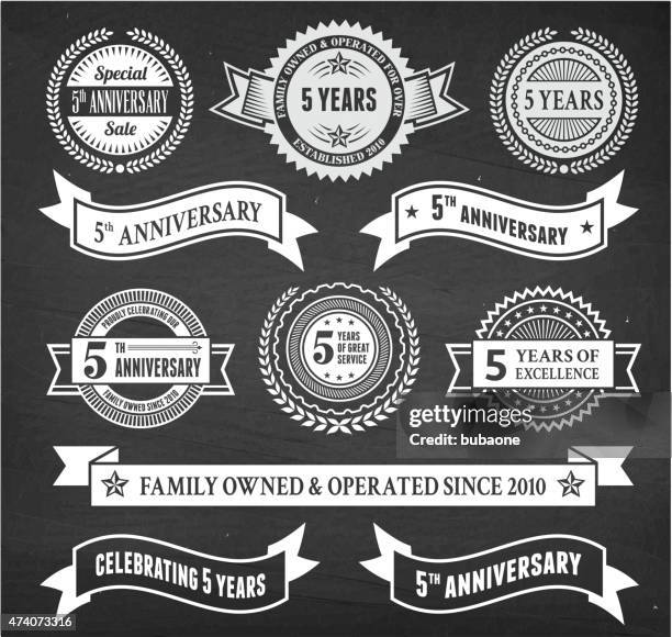 five year anniversary hand-drawn chalkboard royalty free vector background - 4 5 years stock illustrations