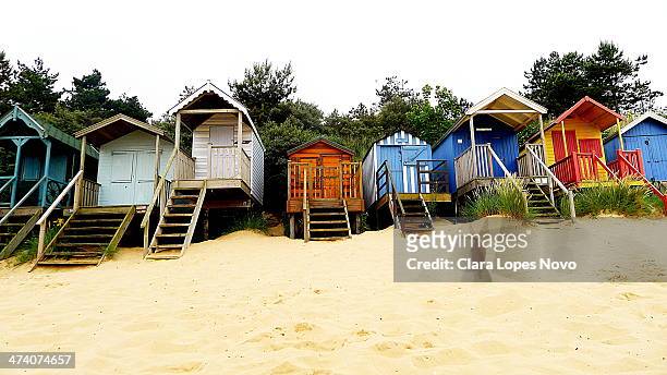 beach huts - novo stock pictures, royalty-free photos & images