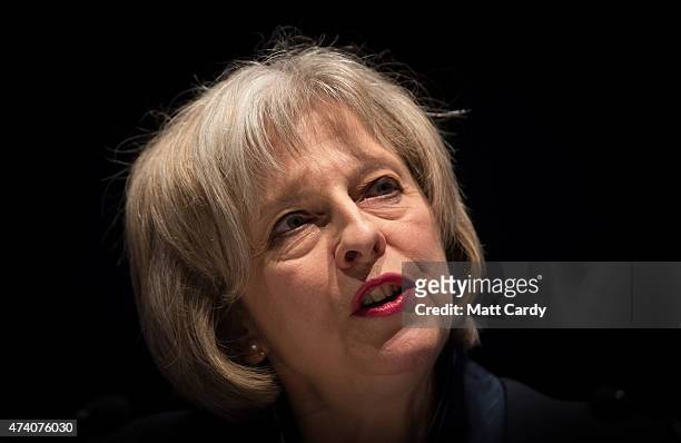 The Home Secretary, Theresa May addresses officers at the Police Federation annual conference on May 20, 2015 in Bournemouth, England. In her first...