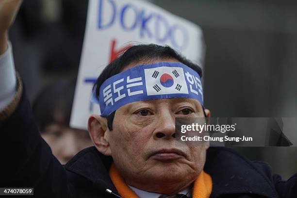 South Korean activists participate in an anti-Japan rally in front of the Japanese embassy on February 22, 2014 in Seoul, South Korea. Both South...