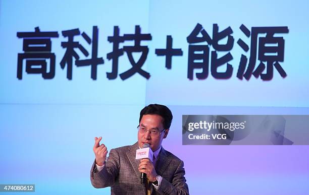 Li Hejun, Chairman of Hanergy Holding Group, speaks at a launch event for Hanergy's new energy strategies on February 2, 2015 in Beijing, China.