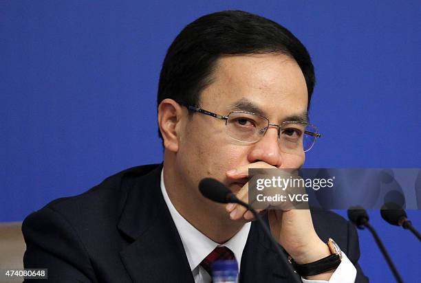 Li Hejun, Chairman of Hanergy Holding Group, attends a press conference of the Chinese People's Political Consultative Conference at the Great Hall...