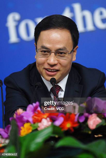 Li Hejun, Chairman of Hanergy Holding Group, attends a press conference of the Chinese People's Political Consultative Conference at the Great Hall...