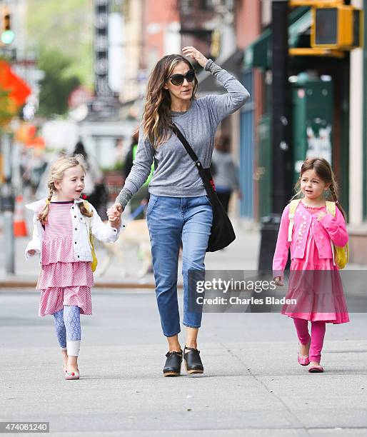 Sarah Jessica Parker seen with daughters Marion and Tabitha Lee on May 20, 2015 in New York City.