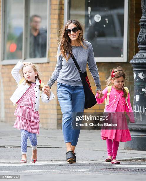 Sarah Jessica Parker seen with daughters Marion and Tabitha Lee on May 20, 2015 in New York City.