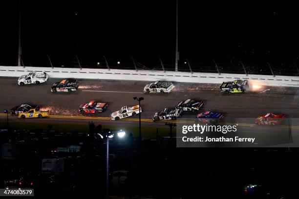 Parker Kligerman, driver of the BRG Motorsports Toyota, Darrell Wallace Jr., driver of the ToyotaCare Toyota, Johnny Sauter, driver of the Nextant...