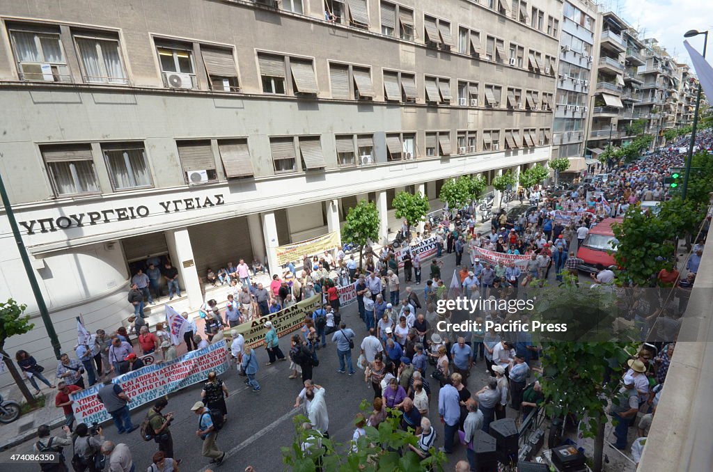 Demonstrators gather in front of the Ministry of Healthcare...