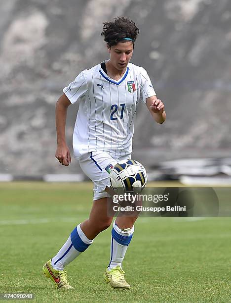 Francesca Mellano of Italy in action during the women's U19 match between Italy and Belgium at Stadio Tommaso Fattori on May 19, 2015 in L'Aquila,...