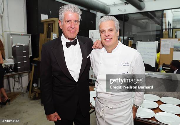 Chefs Anthony Bourdain and Eric Ripert attend Ocean Liner dinner hosted by Anthony Bourdain, Frederic Morin, David McMillan, Andrew Carmellini, Eric...