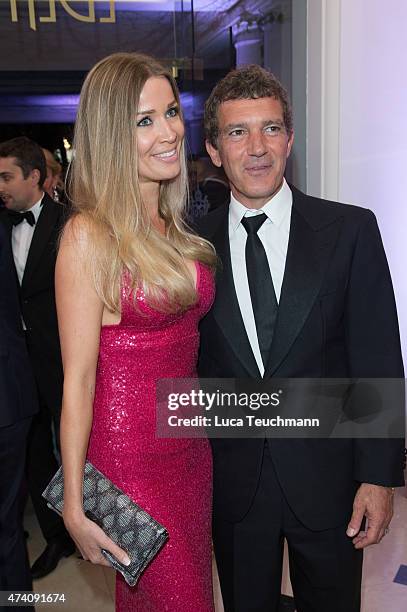 Antonio Banderas and Nicole Kempel attend the De Grisogono Party at the 67th Annual Cannes Film Festival on May May 19, 2015 in Cap d'Antibes, France.