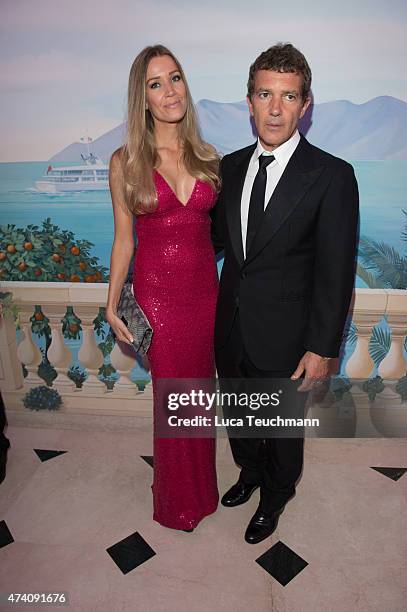 Antonio Banderas and Nicole Kempel attend the De Grisogono Party at the 67th Annual Cannes Film Festival on May May 19, 2015 in Cap d'Antibes, France.