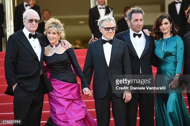 Actors Michael Caine, Jane Fonda, Harvey Keitel, director Paolo Sorrentino and actor Rachel Weisz attend the "Youth" Premiere during the 68th annual...