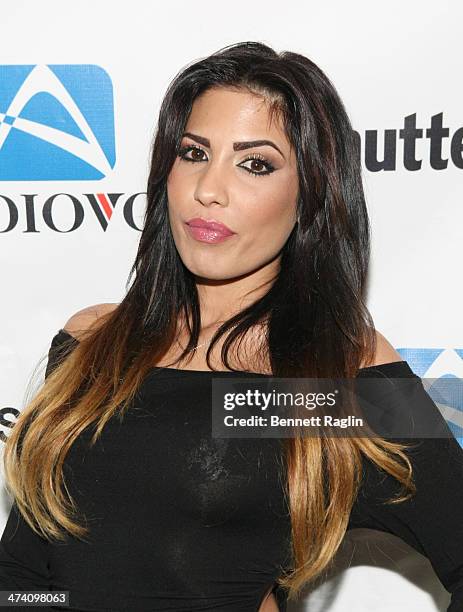 Personality Natalie Guercio attends Jenni "JWOWW" Farley's Birthday Celebration at Drunken Monkey on February 21, 2014 in the Staten Island borough...