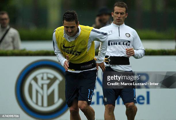 Zdravko Kuzmanovic and Hugo Armando Campagnaro of FC Internazionale Milano train during FC Internazionale training session at the club's training...