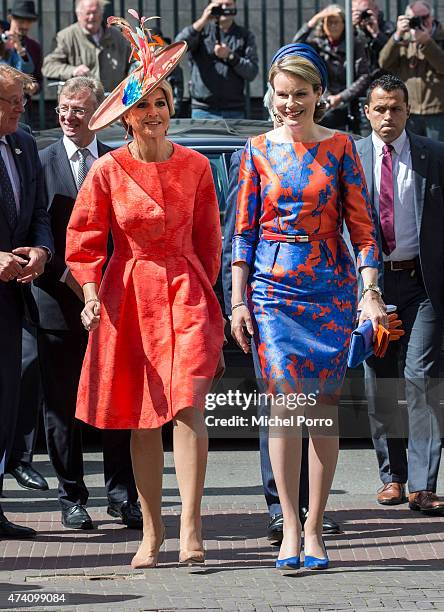 Queen Maxima of The Netherlands and Queen Mathilde of Belgium open the sculpture exhibition Vormidable on May 20, 2015 in The Hague, Netherlands.