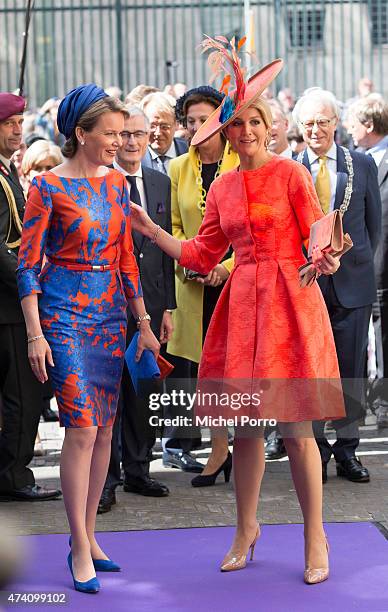 Queen Maxima of The Netherlands and Queen Mathilde of Belgium open the sculpture exhibition Vormidable on May 20, 2015 in The Hague, Netherlands.