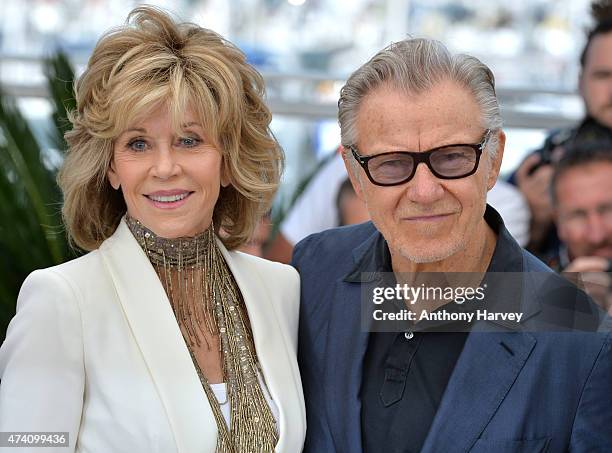 Jane Fonda and Harvey Keitel attend the "Youth" photocall during the 68th annual Cannes Film Festival on May 20, 2015 in Cannes, France.