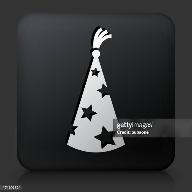 black square button with wizard hat icon - wizard magic stock illustrations