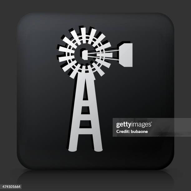 black square button with farm mill icon - milling stock illustrations