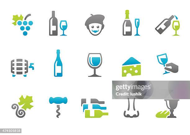 ilustraciones, imágenes clip art, dibujos animados e iconos de stock de stampico iconos de vinos - oler comida