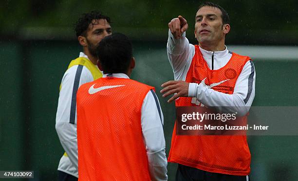 Hugo Armando Campagnaro of FC Internazionale Milano gestures during FC Internazionale training session at the club's training ground on May 20, 2015...