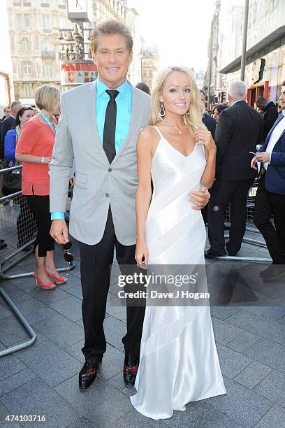 David Hasselhoff and his girlfriend Hayley Roberts attend the UK screening of "Hoff The Record" at The Empire Leicester Square on May 20, 2015 in...