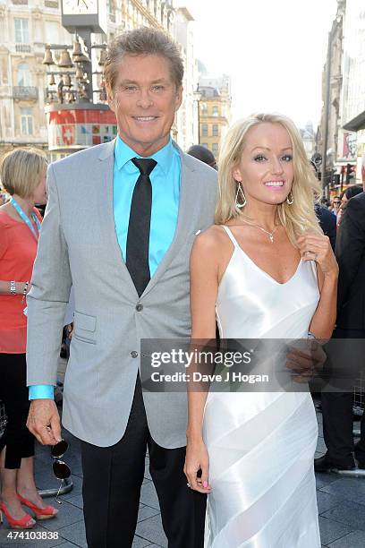 David Hasselhoff and his girlfriend Hayley Roberts attend the UK screening of "Hoff The Record" at The Empire Leicester Square on May 20, 2015 in...