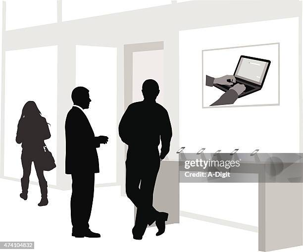 cellphone sales - shop owner laptop stock illustrations