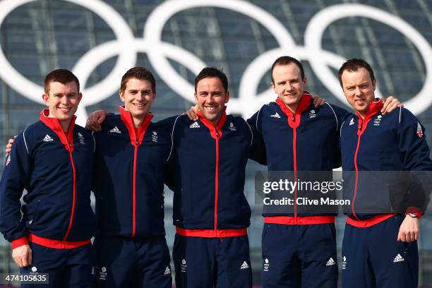 Silver medalists Greg Drummond, Scott Andrews, David Murdoch, Michael Goodfellow and Tom Brewster of Great Britain attend British Olympic Association...