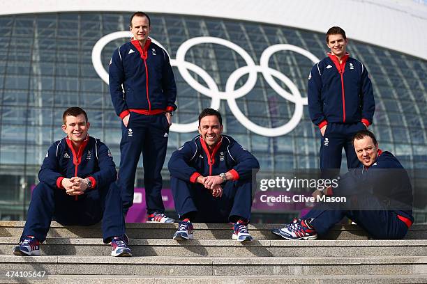 Silver medalists Greg Drummond, Michael Goodfellow, David Murdoch, Scott Andrews and Tom Brewster of Great Britain curling team attend a British...