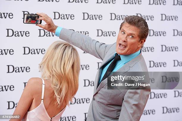 David Hasselhoff and his girlfriend Hayley Roberts attend the UK screening of "Hoff The Record" at The Empire Leicester Square on May 20, 2015 in...