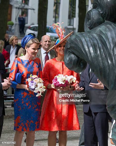 Queen Maxima of The Netherlands and Queen Mathilde of Belgium open the sculpture exhibition Vormidable on May 20, 2015 in The Hague, Netherlands.