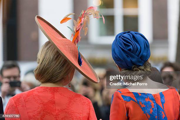 Queen Maxima of The Netherlands and Queen Mathilde of Belgium open the sculpture exhibition Vormidable on May 20, 2015 in The Hague, Netherlands.