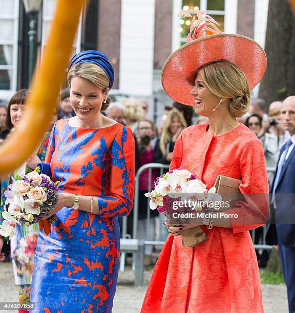 Queen Maxima of The Netherlands and Queen Mathilde of Belgium open the sculpture exhibition Vormidable on May 20, 2015 in The Hague, Netherlands.