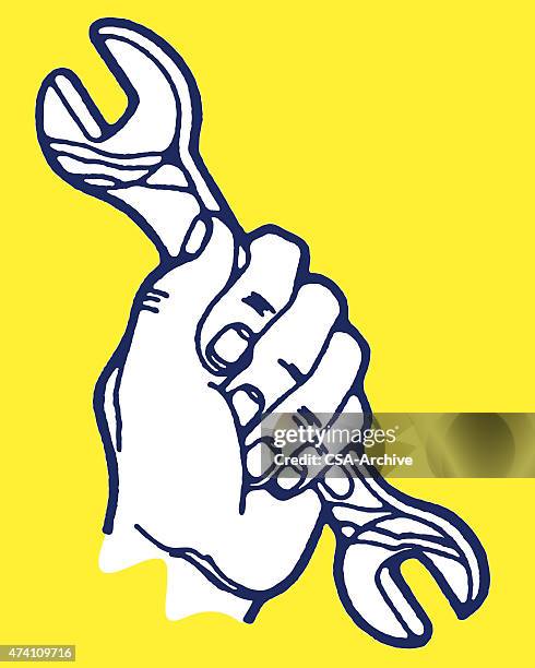 hand holding crescent wrench - wrench stock illustrations