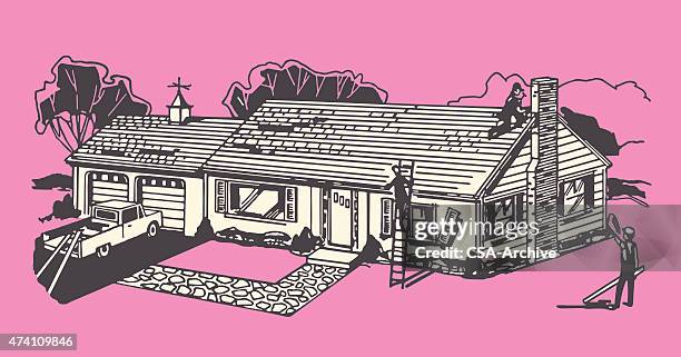 men working on house - home service stock illustrations