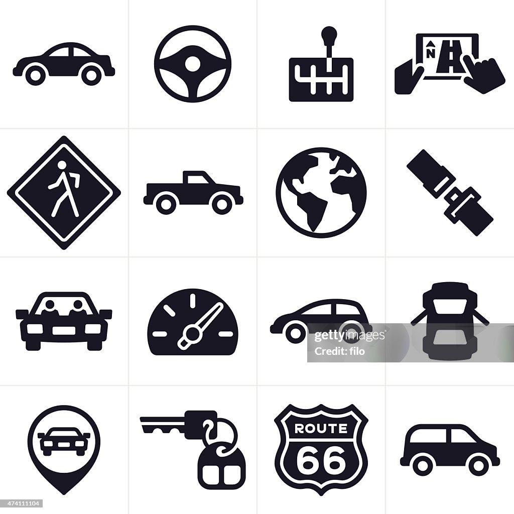 Car Driving and Vehicle Icons and Symbols