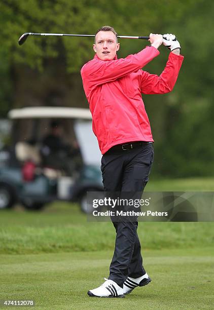 Phil Jones of Manchester United take part in the annual Manchester United golf day at Mere Golf Club on May 20, 2015 in Knutsford, England.