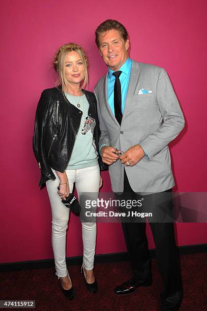 Host Laura Whitmore and David Hasselhoff pose together prior to the UK screening of "Hoff The Record" at The Empire Leicester Square on May 20, 2015...