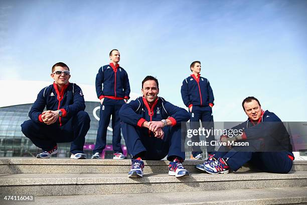 Silver medalists Greg Drummond, Michael Goodfellow, David Murdoch, Scott Andrews and Tom Brewster of Great Britain curling team attend a British...